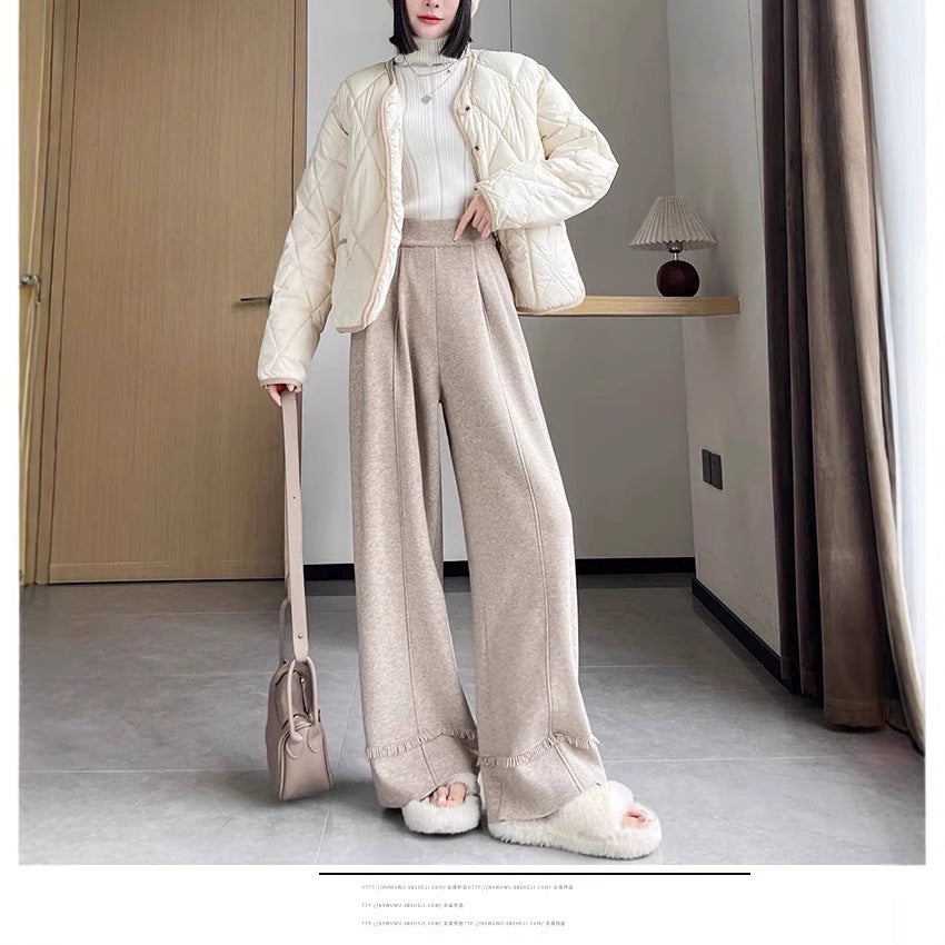 Damen Elegante, weit geschnittene Hose mit Fransen