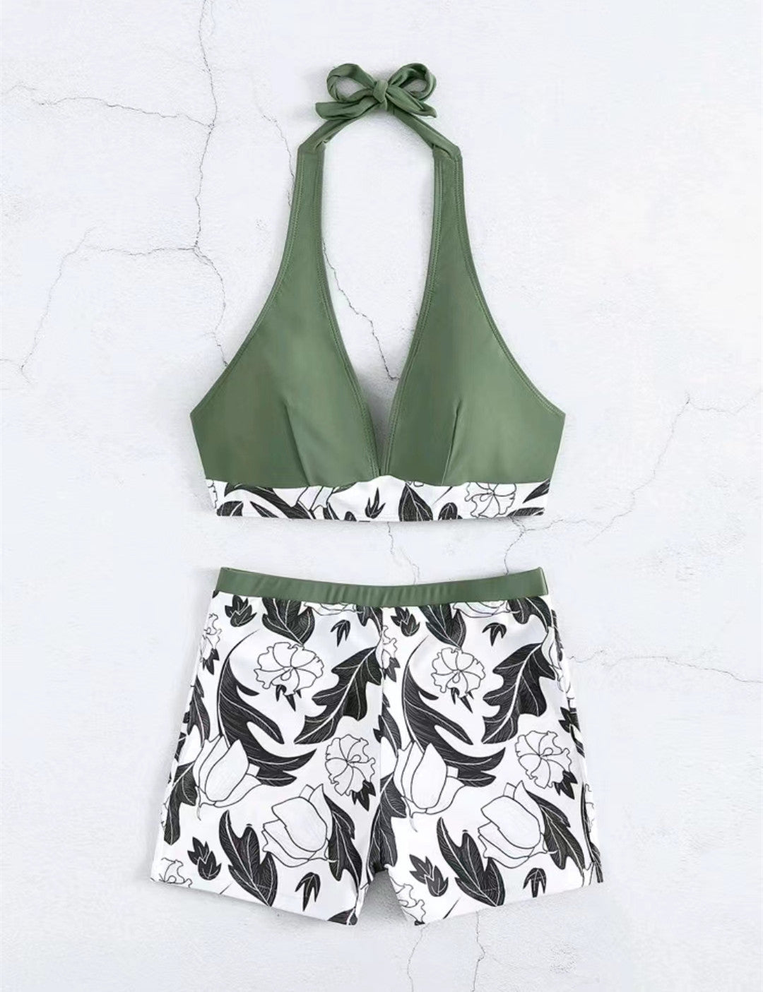 Damen Triangel-Bikini mit floralem Shorts-Design R&B