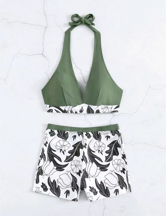 Damen Triangel-Bikini mit floralem Shorts-Design R&B