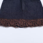 Damen Jeansrock mit exquisiter Spitze und fransigem Saum R&B