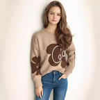 Damen gemütlicher Pullover mit kreativem Schriftzug und modernem Design R&B