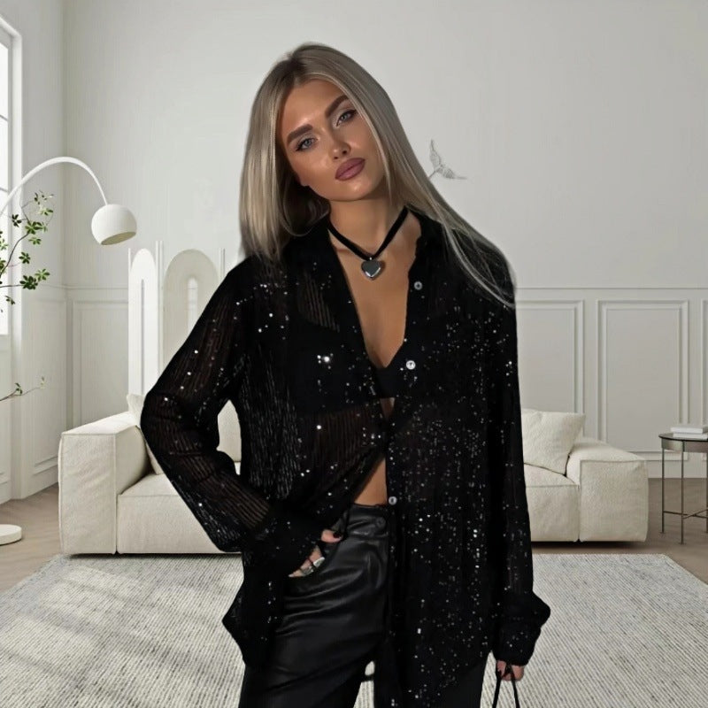 Damen Glitzerndes Oversized-Hemd mit Pailletten R&B