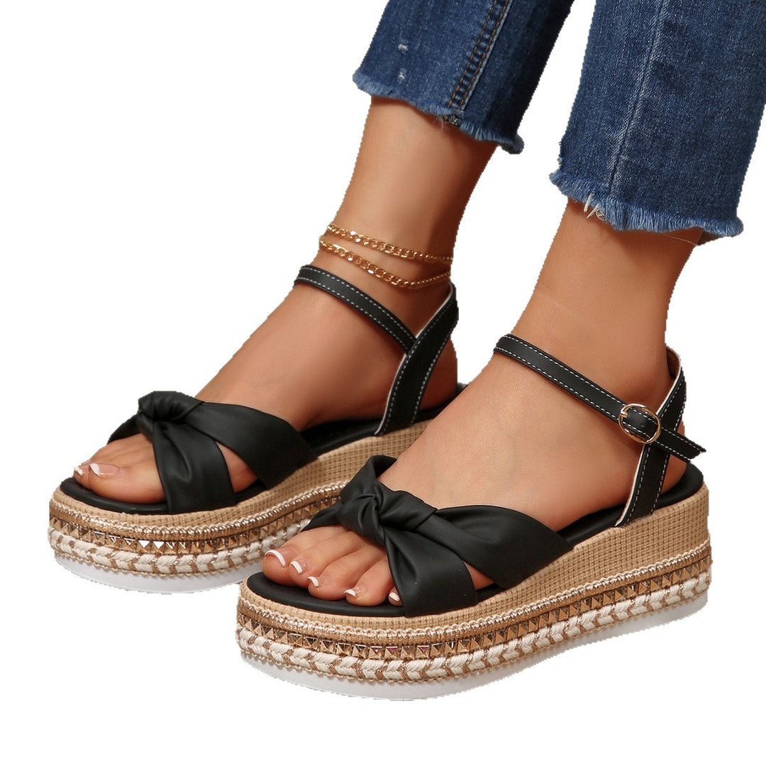 Damen elegante Plateau-Sandalen mit dekorativem Knötchen-Design R&B