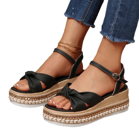 Damen elegante Plateau-Sandalen mit dekorativem Knötchen-Design R&B