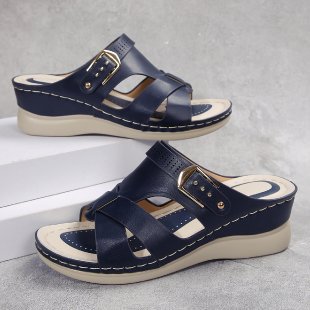Damen Wedge-Pantoletten mit elegantem Kreuzriemen und komfortablem Fußbett R&B