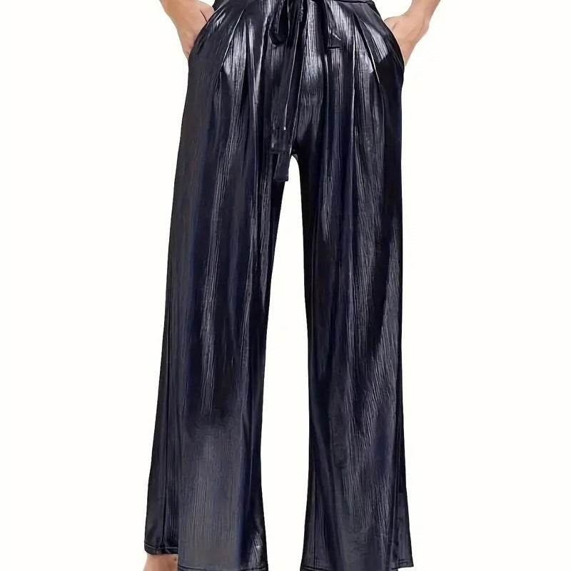 Damen elegante Plisseehose mit hochglänzendem Finish R&B