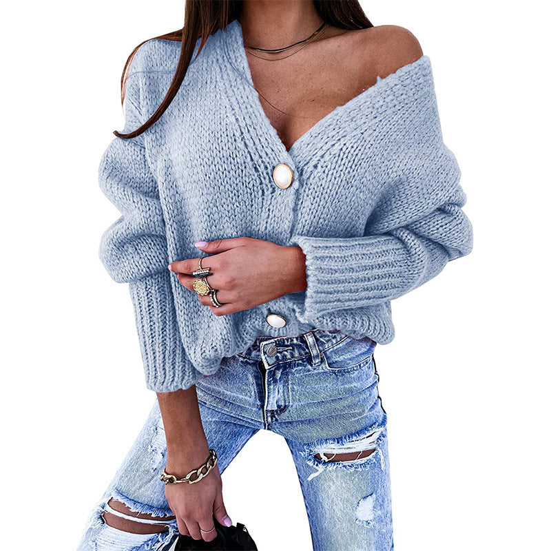 Damen Kuscheliger Cardigan mit tiefem V-Ausschnitt und dekorativen Knöpfen R&B