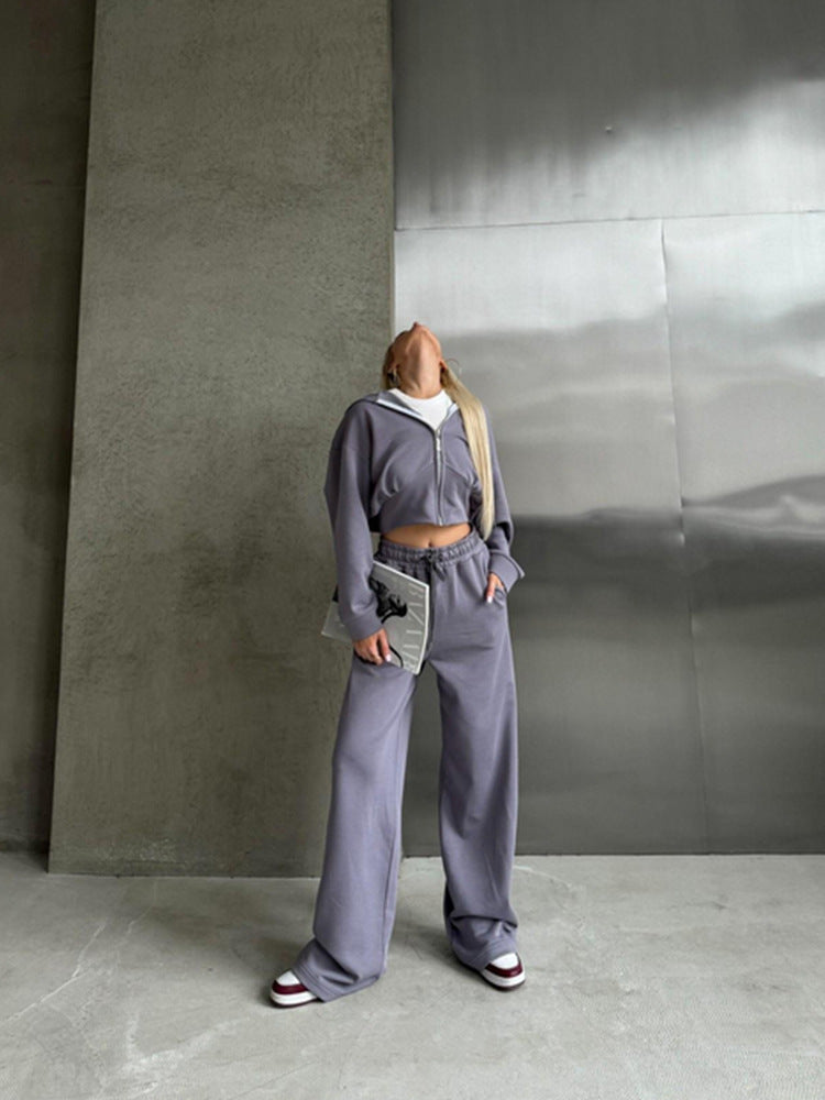Damen lässiges Freizeit-Set mit hochgeschlossenem Oberteil und weiten Hosen R&B