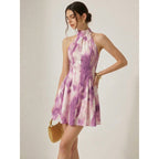 Damen Sommerliches Minikleid mit hochgeschlossenem Kragen und verspieltem Farbverlauf R&B