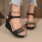 Damen Wedge-Sandalen mit dekorativem Riemendesign und komfortablem Fußbett