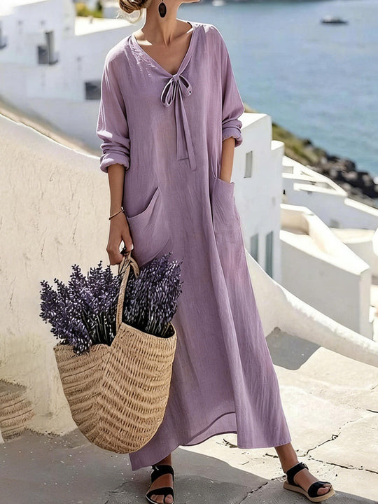 Damen Maxikleid mit seitlichen Taschen und Schleifendetails R&B