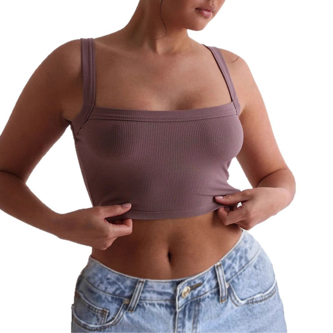 Damen Crop-Top mit quadratischem Ausschnitt und elastischem Material R&B