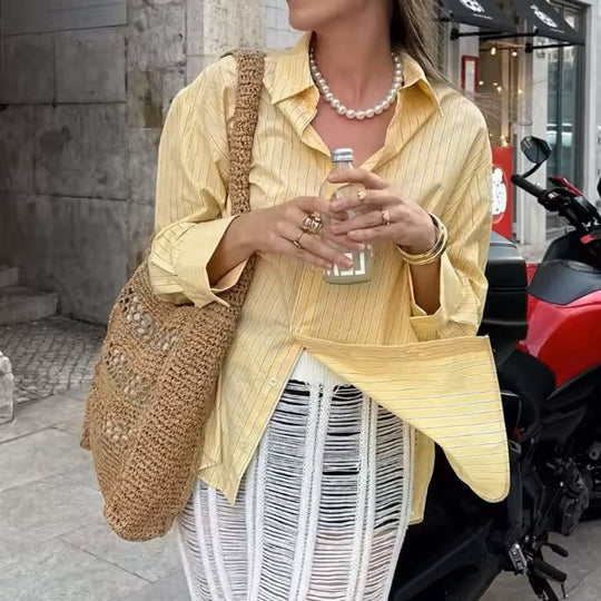 Damen Strickbluse im lässigen Oversized-Stil mit feinen Streifen R&B