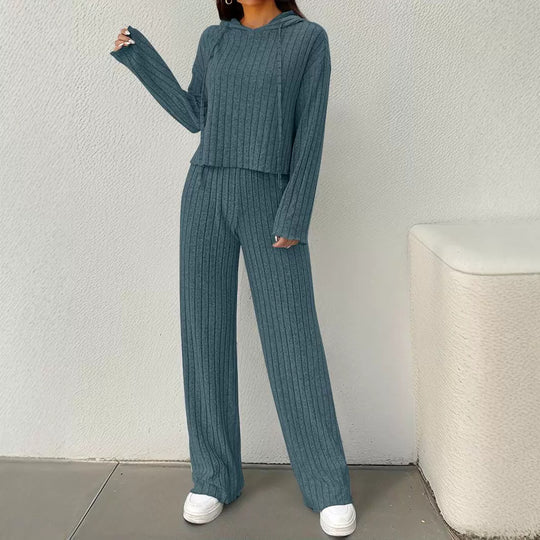 Damen lässiges Strick-Lounge-Set mit Kapuze und weitem Schnitt R&B