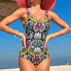 Damen Einteiler Badeanzug mit floralen Mustern und hohem Beinausschnitt R&B