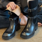 Damen Stiefel mit modischem Falten-Design und verstellbaren Schnallen