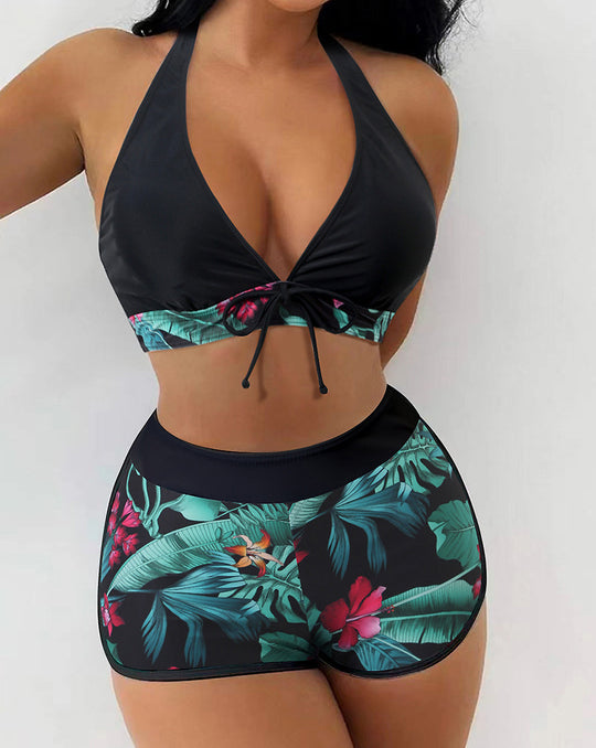 Damen Sportliches Bikini-Set mit trendy Hochbund und floralem Muster R&B