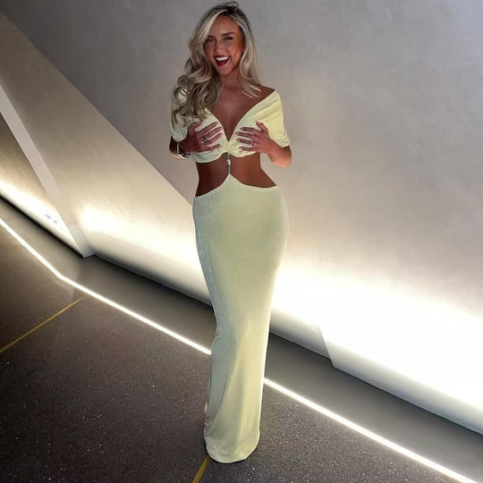 Damen Maxikleid mit verführerischem Cut-Out und eleganten Rüschendetails R&B