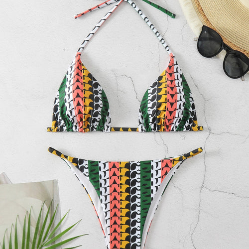 Damen Triangel-Bikini mit modischem Muster R&B
