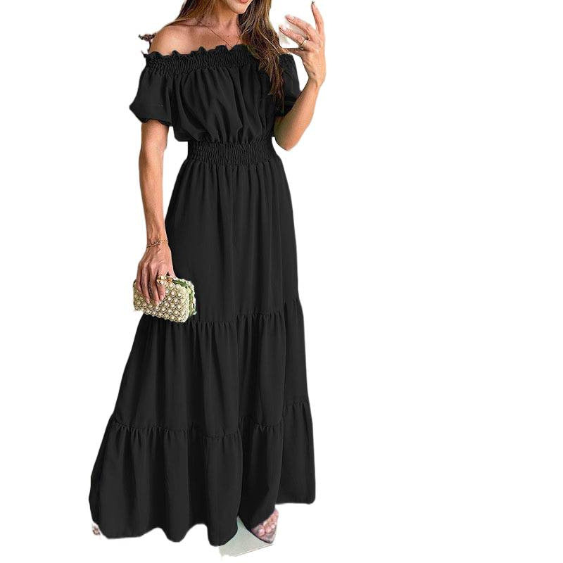 Damen Maxikleid mit schulterfreiem Design und voluminösen Rüschendetails R&B