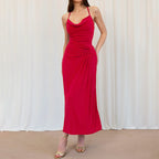 Damen Elegantes Maxikleid mit asymmetrischem Cowl-Ausschnitt und stilvoller Raffung