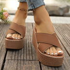 Damen Wedge-Sandalen mit geflochtenem Absatz und überkreuzten Riemen