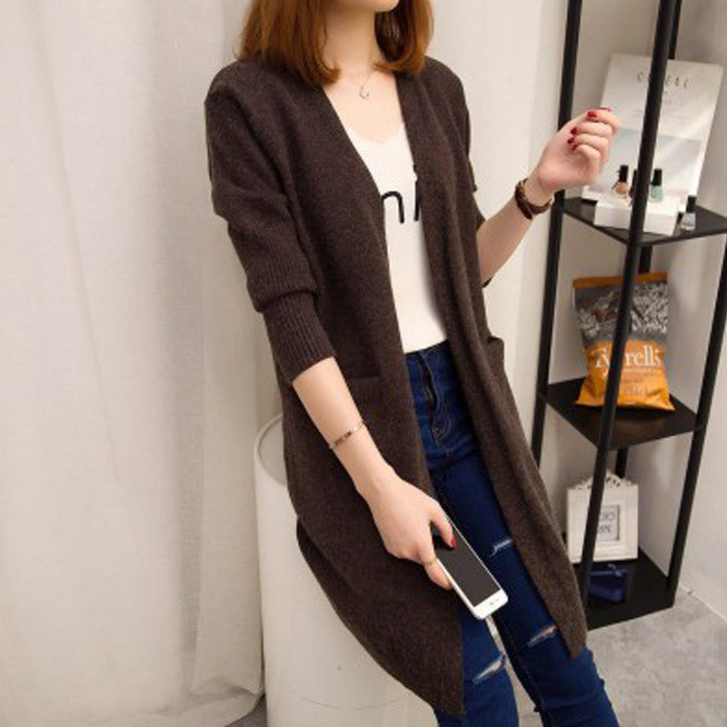 Damen Langer Strickcardigan mit offenen Vorderteilen und tiefen Taschen R&B