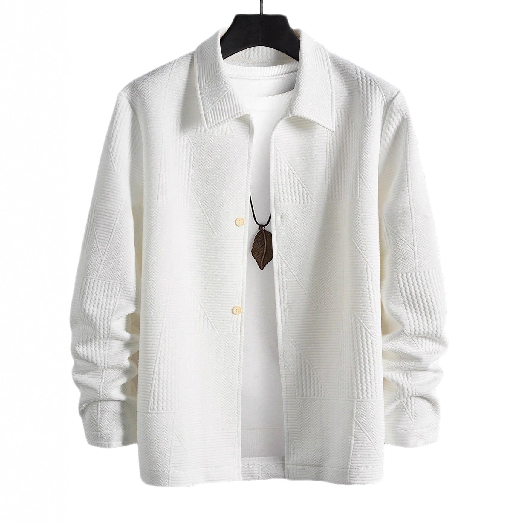 Herren nan strukturierte Shirtjacke im Patchwork-Relief mit Hemdkragen R&B