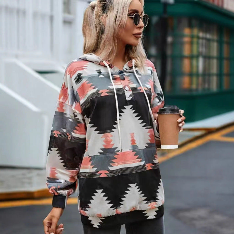 Damen Relaxed Fit Bohemian Grafik Hoodie R&B