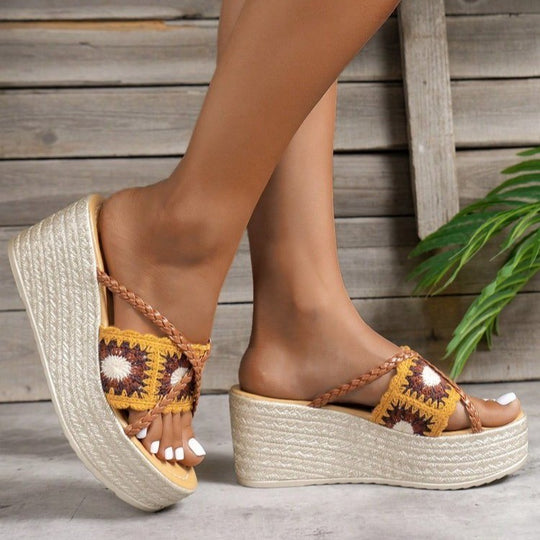 Damen Trendige Keil-Sandalen mit geflochtenem Riemen und komfortablem Fußbett R&B