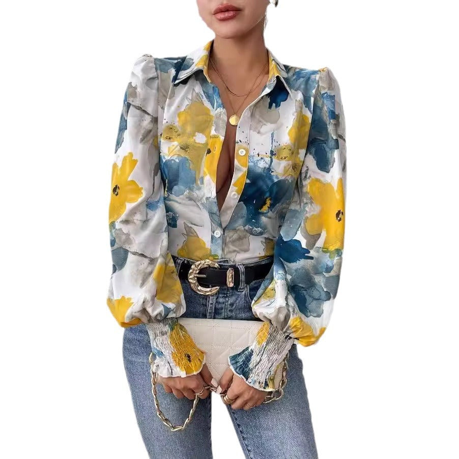 Damen Bluse mit floralem Muster und puffärmeligen Details R&B