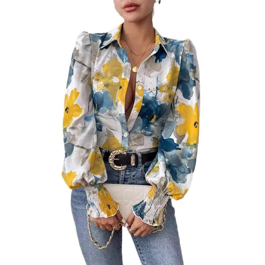 Damen Bluse mit floralem Muster und puffärmeligen Details R&B