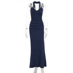 Damen Maxikleid mit figurbetontem Schnitt und elegantem Stehkragen R&B