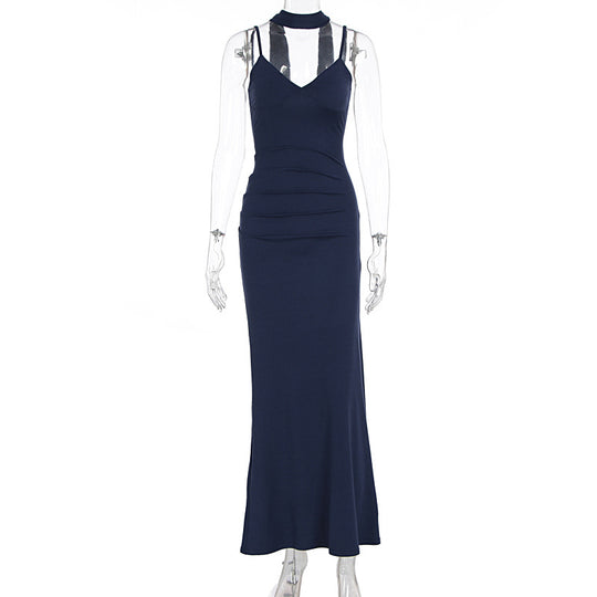 Damen Maxikleid mit figurbetontem Schnitt und elegantem Stehkragen R&B