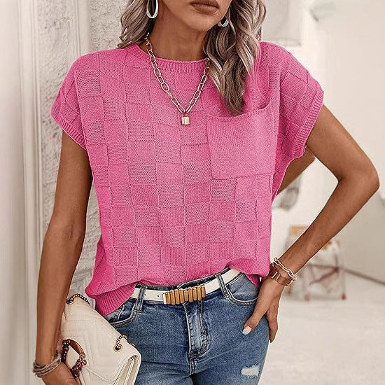 Damen lässiges Strickoberteil mit modernem Karomuster R&B