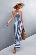 Damen Jumpsuit mit gestreiftem Oberteil und weitem Bein R&B