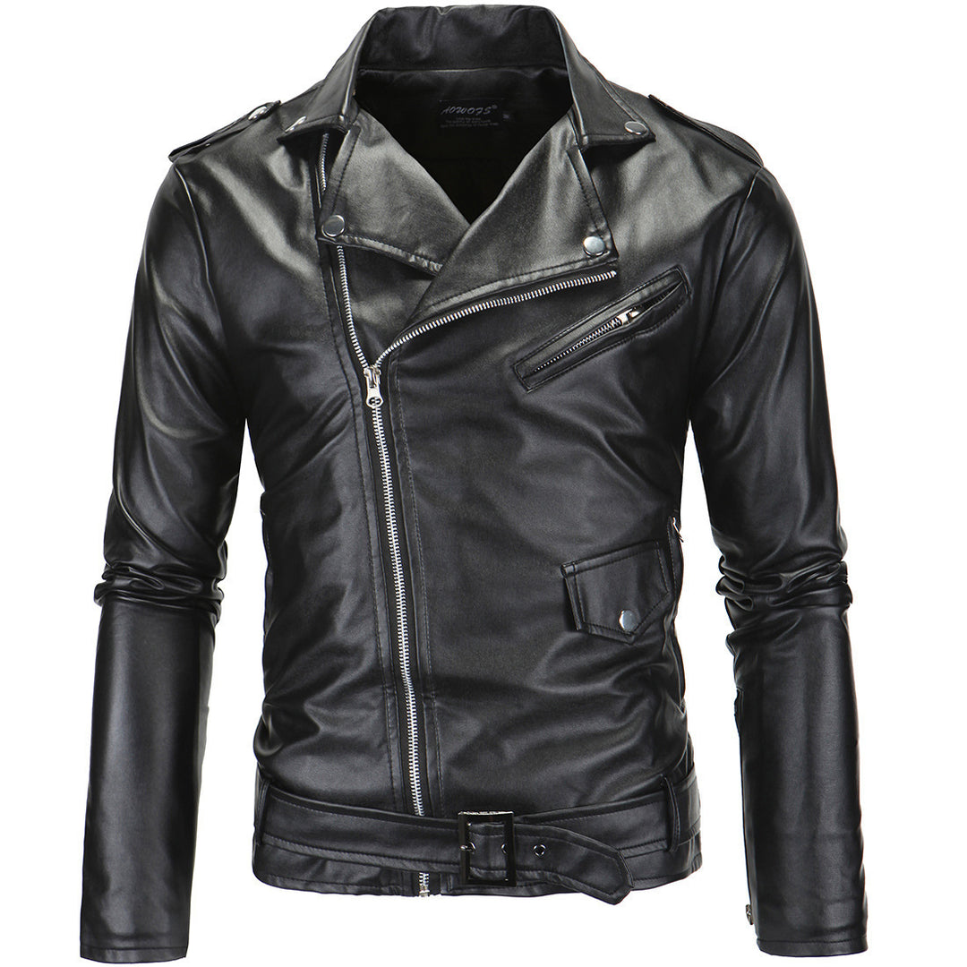 Herren stylische Bikerjacke aus hochwertigem Kunstleder R&B