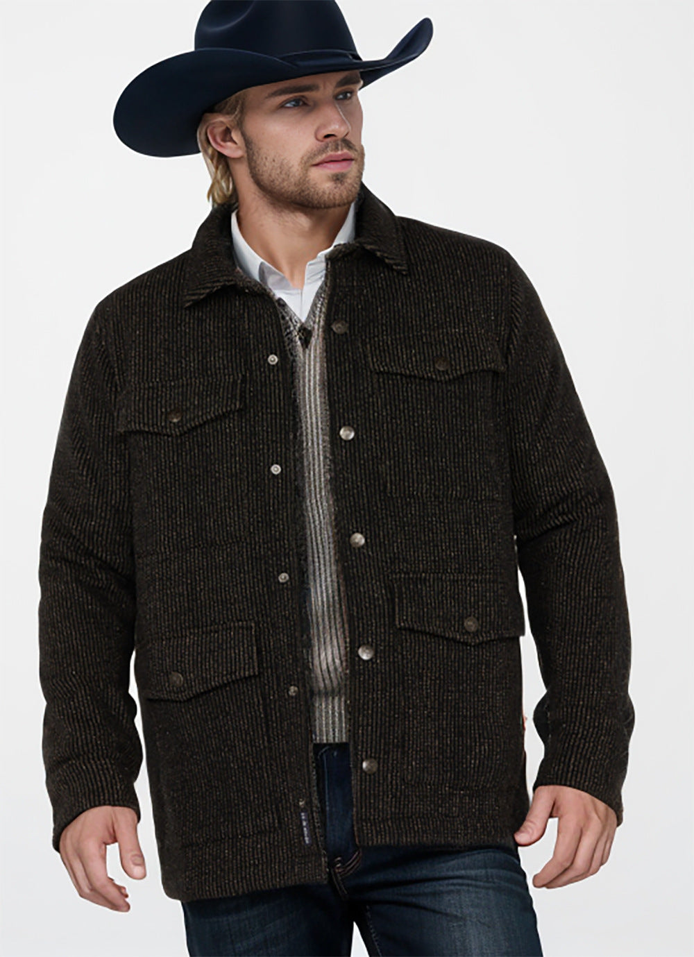 Herren robuste Baumwolljacke im lässigen Design mit aufgesetzten Taschen R&B