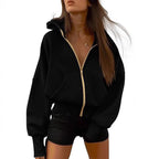 Damen Oversized Kapuzenjacke mit hohem Kragen und goldener Reißverschluss R&B