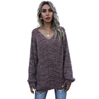 Damen Oversized Pullover mit V-Ausschnitt und Strukturmuster R&B