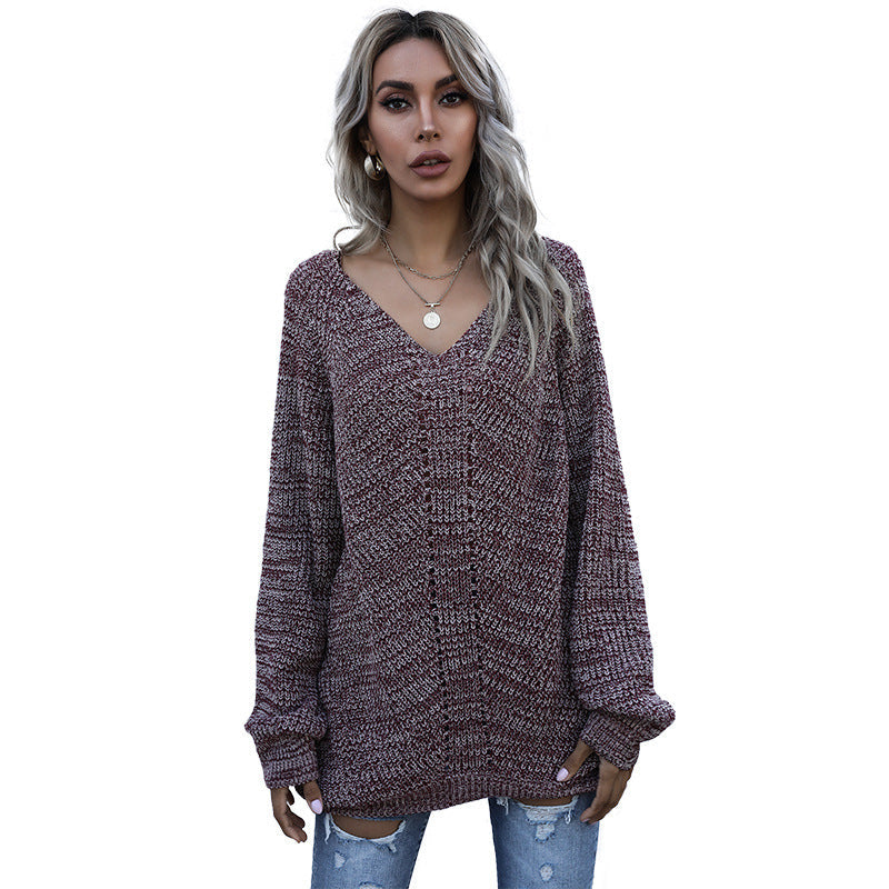 Damen Oversized Pullover mit V-Ausschnitt und Strukturmuster R&B