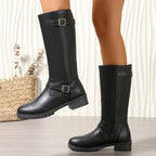 Damen modische Longboots mit eleganter Schnalle und robustem Profilsohle R&B