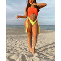 Damen Badeanzug mit Cut-Outs und Fransen R&B