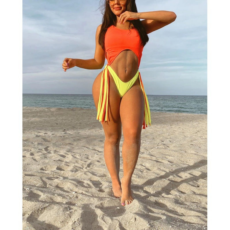 Damen Badeanzug mit Cut-Outs und Fransen R&B