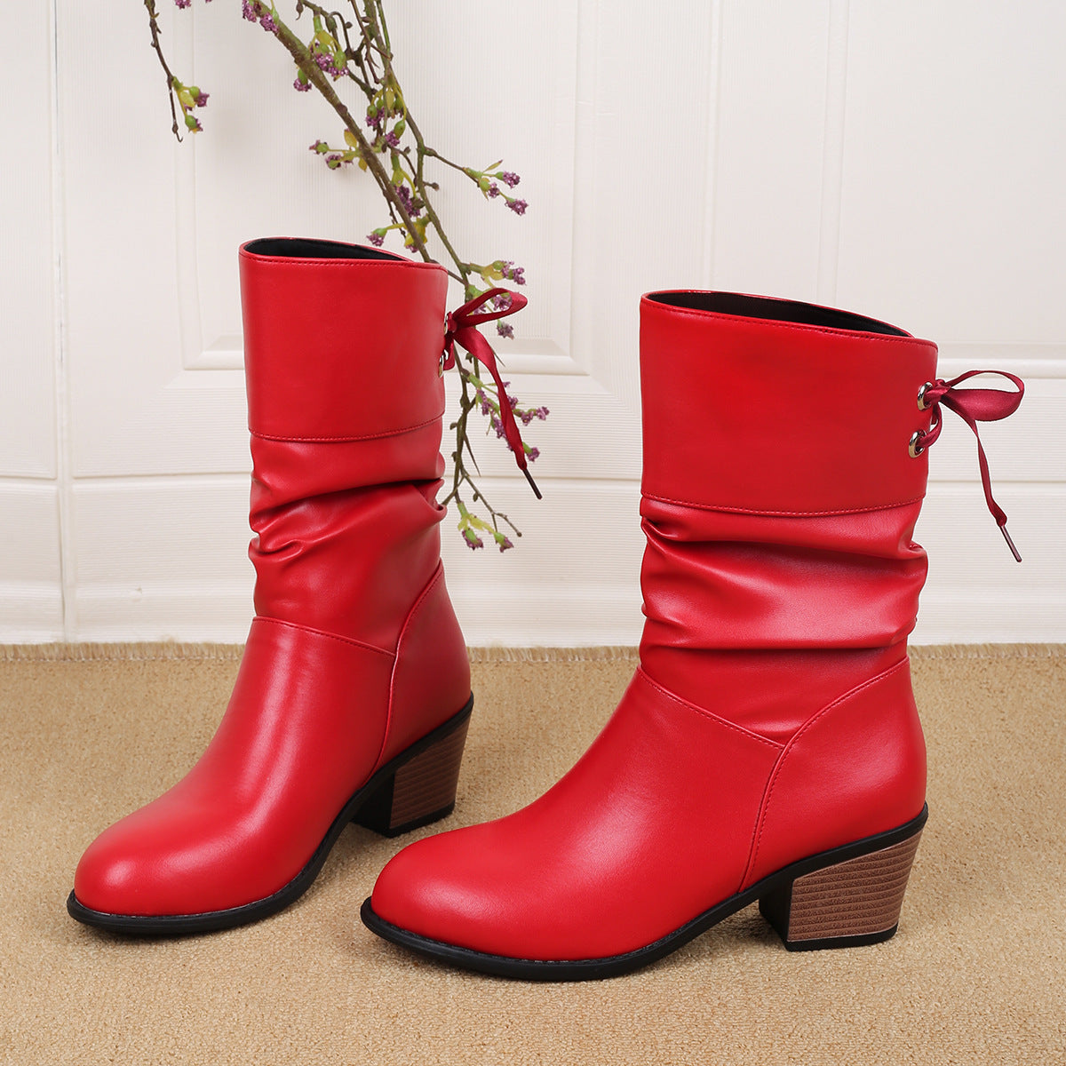 Damen Stiefeletten mit modischem Falten-Design und verstellbarem Riemen R&B