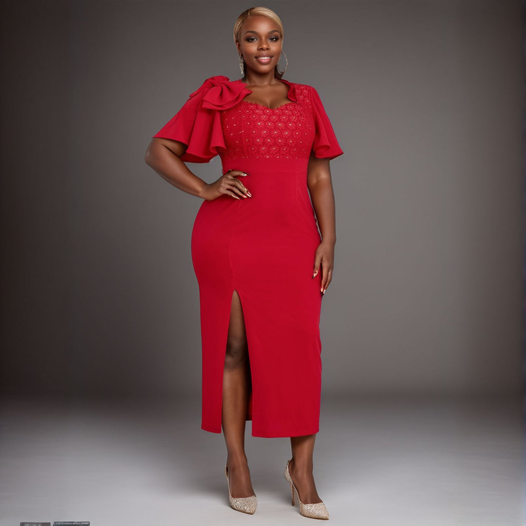 Damen Elegantes Maxikleid mit voluminösen Ärmeln und hochwertiger Blumenapplikation R&B