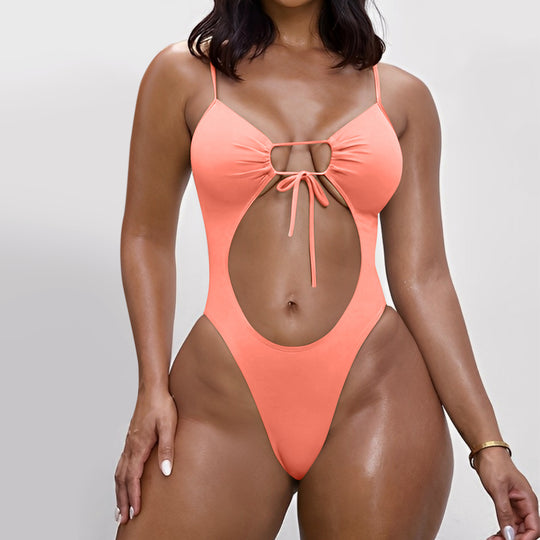 Damen Cut-Out Einteiler Badeanzug mit verstellbaren Trägern R&B