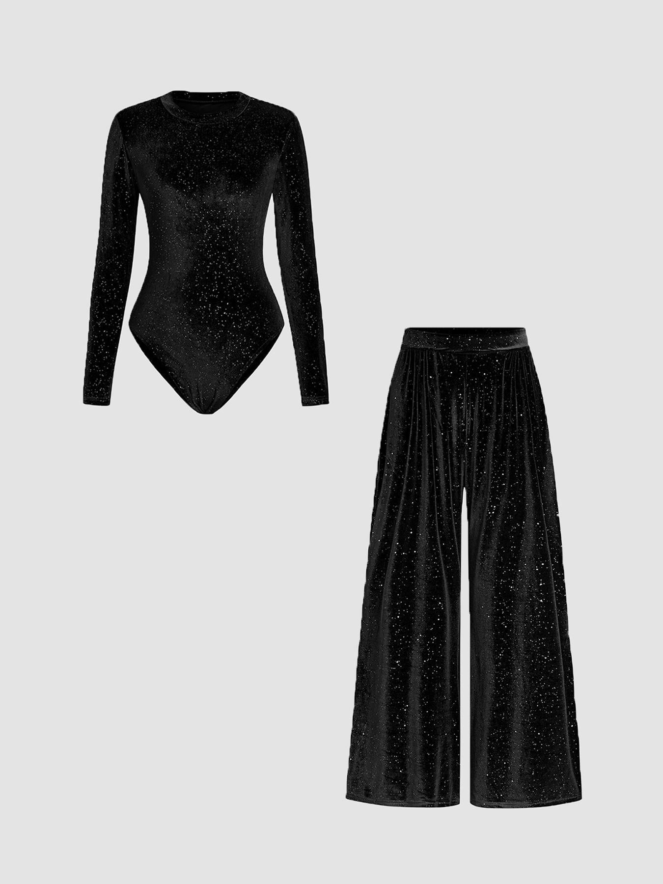 Damen elegantes Gesamt-Set mit glitzernder Oberfläche R&B