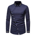 Herren Elegantes Langarmhemd mit asymmetrischem Knopfdesign und gesticktem Kragen R&B