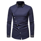 Herren Elegantes Langarmhemd mit asymmetrischem Knopfdesign und gesticktem Kragen R&B